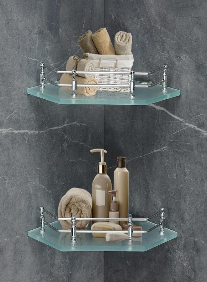 فورتون رف زاوية زجاجي مصنفر ماسي الشكل مثبت على الحائط من FORTUNE، أرفف حمام، حامل زاوية لرفوف الحمام، إكسسوارات حمام للمنازل والفنادق - (9 × 9 بوصة، عبوة من قطعتين) - Image 1